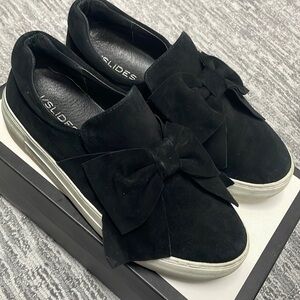 Suede, platform slip on sneakers.